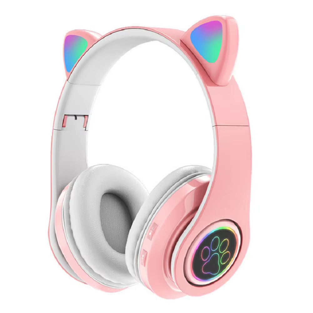 Flash Light Cute Cat Ears Wireless Headphone with Mic Control LED Kid Girl Stereo Music Helmet Phone Bluetooth Headset Gift