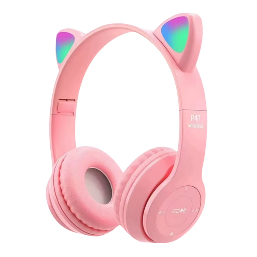 Flash Light Cute Cat Ears Wireless Headphone with Mic Control LED Kid Girl Stereo Music Helmet Phone Bluetooth Headset Gift